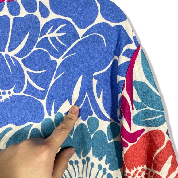 Farm Rio Floral Bird Button Up Shirt Oversized Women L Bohemian Resortwear Beach - Picture 8 of 9